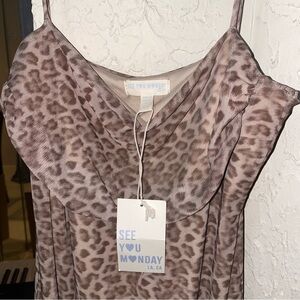 NWT See You Monday Leopard Print Mini Slip Dress XL Spaghetti Straps Flowy